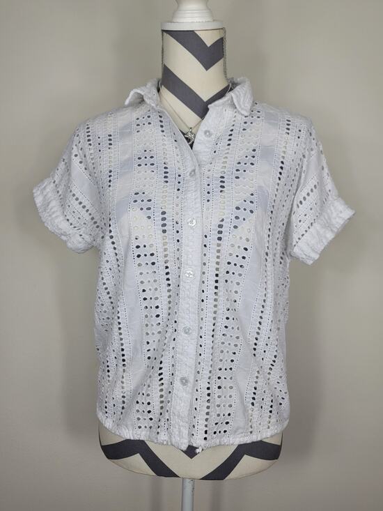 Calligraphie Tops - Calligraphie Sz S Eyelet Top Womens 100% Cotton Short Sleeve Boho Cottagecore
